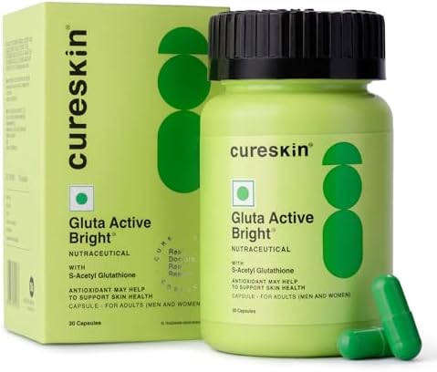 Cureskin Gluta Active Bright Glutathione Capsules | Glutathione Tablets for Skin Whitening | Glutathione Supplements