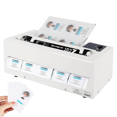 自動名刺カッター、電動名刺カッティングマシン(用紙投入口2つ付き)、90×54mm名刺スリッター、9〜12mmの余白調整可能、会員証や招待状に最適