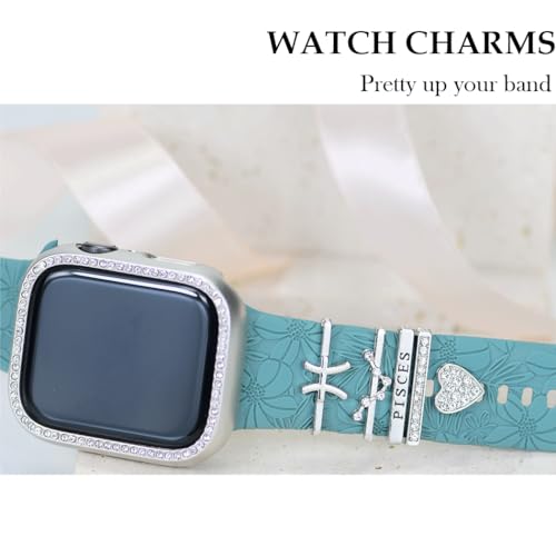 12 Constellations Women Decorative Watch Band Charms for Apple Watch 38mm 40mm 41mm 42mm 44mm 45mm 49mm,Love Heart Slide Ring Loops Jewelry Silicone Smartwatch Strap Accessories,Metal Charms Nails Studs for Iwatch Band Charms Series Ultra 8 7 6 5 4 3 2 se?for Samsung Galaxy Fitbit(No Band) (Pisces)