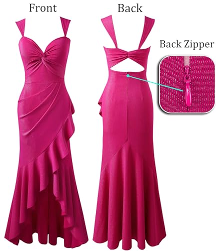 Image of VFSHOW Womens Glitter Sweetheart V Neck Twist Front Backless Ruched Ruffle Slit Formal Evening Gown Maxi Dress