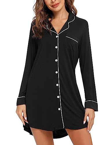 Image of Gepansis Nightgowns for Women Button Down Nightshirt Short Sleeve Sleepshirt Soft Pajama Dress