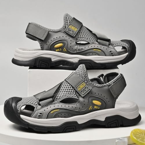 Men's Cowhide Leather Hiking Sandals - Athletic Closed - Toe Walking & Sports Fisherman Beach Water Sandals (Black,8)4