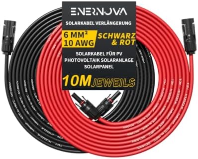ENERNOVA Solarkabel 6mm², Verlängerung 1-50M IP67 für PV Solaranlage | TÜV Zertifiziert H1Z2Z2-K EN50618, PPO UV-Beständig, 1500V/30A, Verzinntes Kupfer, IP67 Wasserdicht, Selbstve