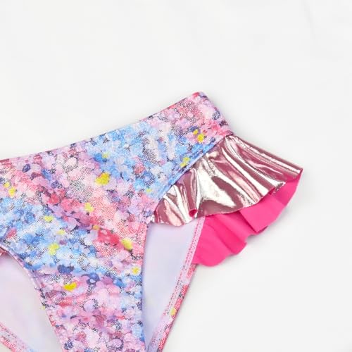 Image of CHILDRENSTAR Girls Metallic Bathing Suits Shiny Ruffles One Shoulder 2 Pieces Swimsuits Cute Bikini Set