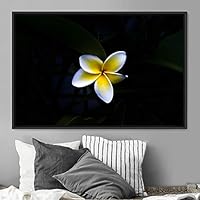 Framed Canvas Wall Art White Flower Portrait Bohemian Dark Dramatic Floral Multicolor Petal Photography Portrait - 16x24 inches