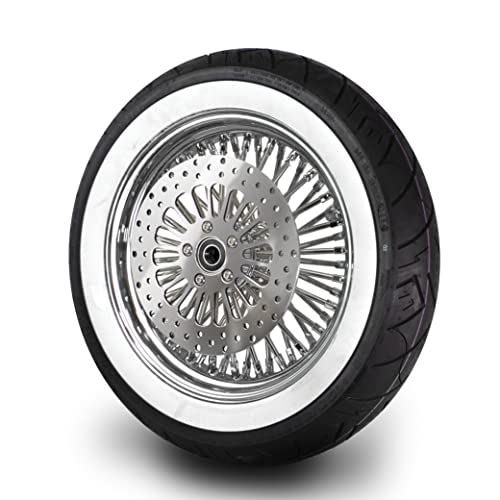 MOTOTEKS 16'' HARLEY FAT SPOKE WHEEL 16X3.5 52 REAR STAINLESS SPOKES TOURING BAGGER 2002-2007 MODELS W/ 1'' BEARINGS (All Chrome & White Wall Tire)