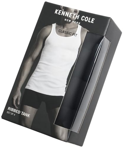 Kenneth Cole Men's Tank Top Undershirt -100% Cotton Tagless Ribbed A-Shirt Tank Top - 4 Pack Undershirt for Men (S-XL)3