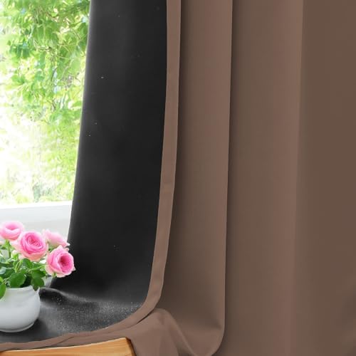 Image of LINENWALAS Door Curtains 7.5 Feet Set of 2 - Thermal Insulation 100% True Blackout Curtains, Black Backing & Fade Resistant Drapes for Living Room, Bedroom (Light Brown)