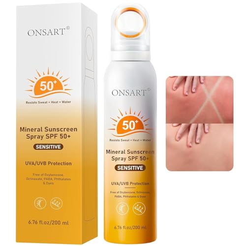 Image of Reef Safe Mineral Sunscreen Spray SPF 50+, Zinc Oxide Broad Spectrum Protection, Lightweight Non-Greasy Mist for Active Outdoor Use, 360 Ring Spray, Water Resistant 80 Min, 6.76 oz /200ml