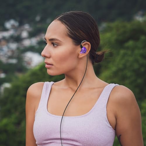 Image of CCZ Melody Gaming iem Earphones, in ear Monitors with Clear Sound, hifi 1DD 1BA Drivers Wired Earbuds, 3.5mm Plug in Headphones with Comfortable Ear fins for PC Laptop Computer (Purple, microphone)