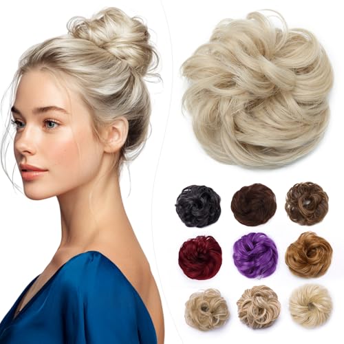 Elailite Chignon Facile Per Capelli Finto Biondo Cenere/Biondo Chiaro, Ciambella Parrucca Coda Corta Accessori Donna Extension Per Capelli Ricci 35g