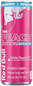 Red Bull Peach Edition Sugarfree Energy Drink, White Peach, 8.4 fl. oz. can, with 80mg Caffeine, Taurine & B Vitamins