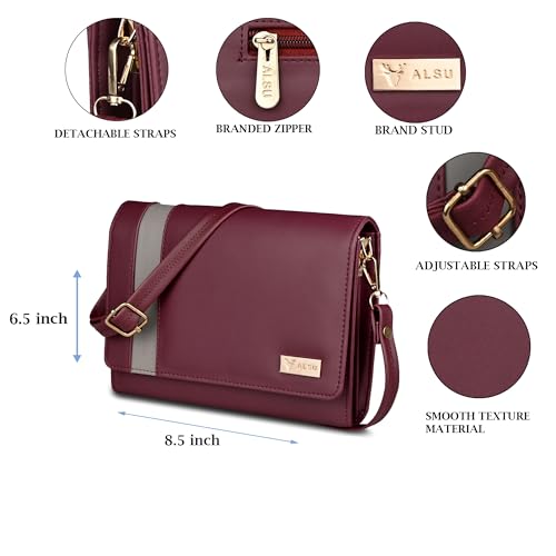 Image of ALSU Women's trendy Sling Bag | handbag | purse | crossbody bag| deattachable straps | adjustable straps |card slots side bag| phone pocket