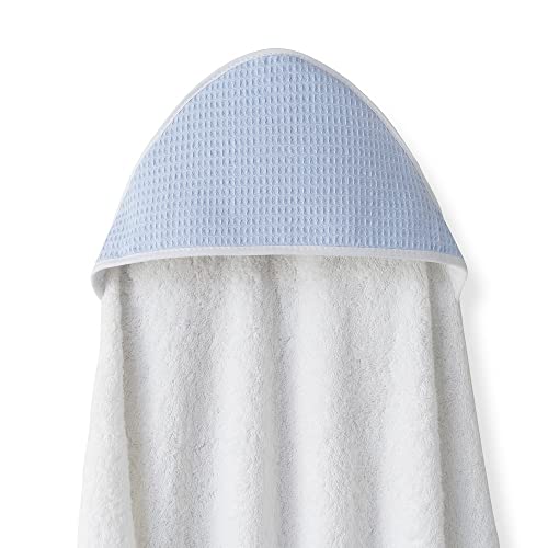 Interbaby - Capa de Baño Bebe Delantal Blanco/Azul | Toalla Bebe con Capucha Algodón, 100x100cm, Unisex | Suave, Secado Rápido | Ideal Recién Nacidos, Bebes y Niños Pequeños | Diseño Nido de Abeja