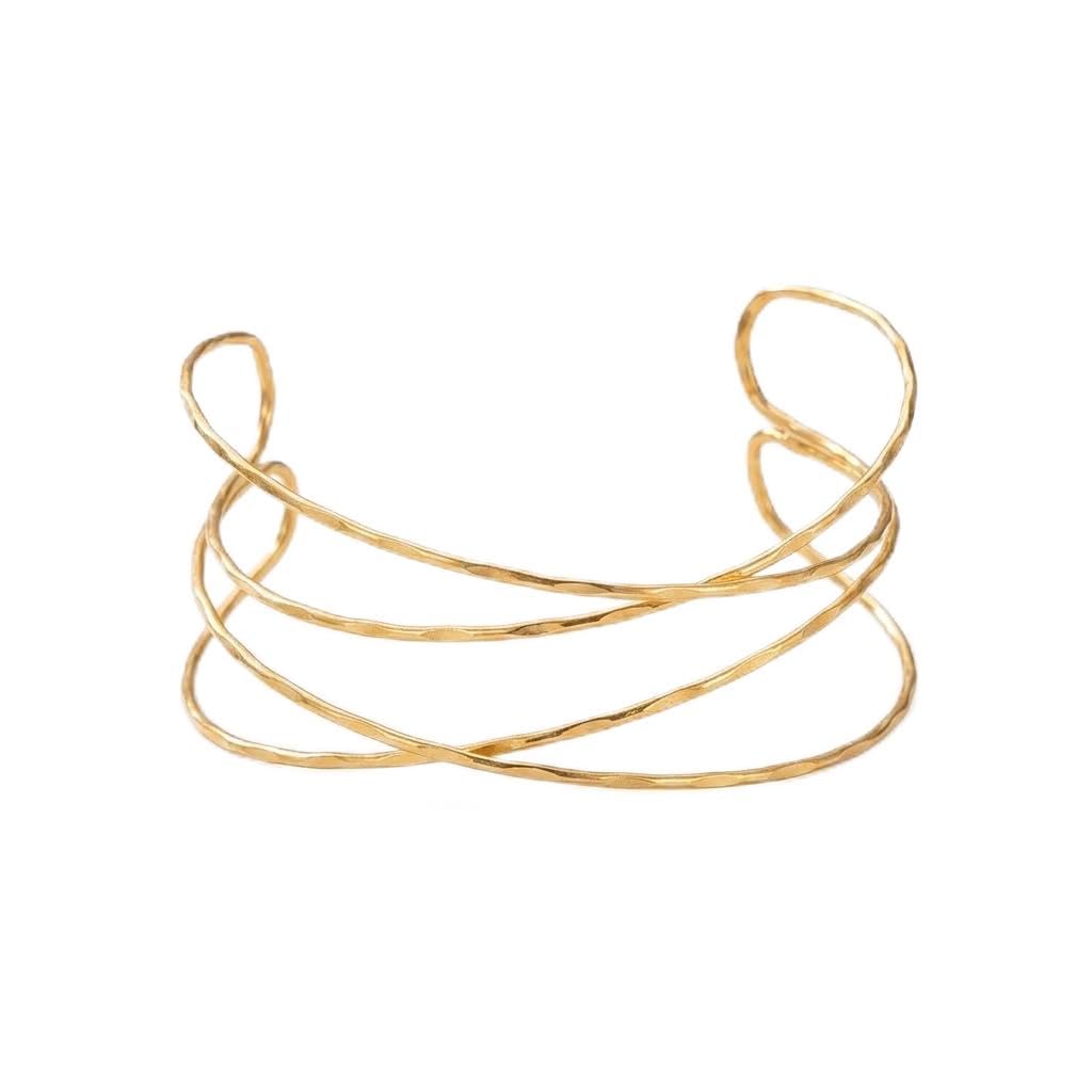 Gold-Toned Crossover Cuff Armlet Bracelet, Brass, Infinity Twist Design, Contemporary Style, One Size, for Women-image-27
