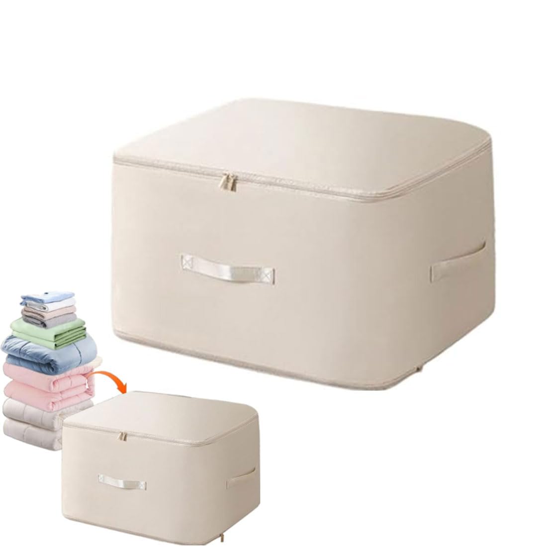 Ultra Space Saving Self Compression Organizer, Storage Tote for Space Saving, Bedroom Clothes Storage Bags with Zipper, Self Compression Moving Organizer Bags for Clothes, Blankets (Beige, XL)