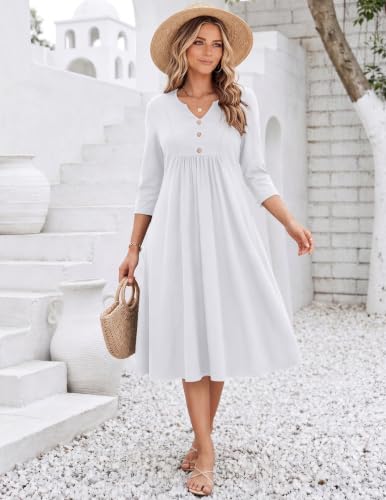 Image of Zeagoo Womens Dresses 3 /4 Sleeve Casual Fall A Line Midi Dress with Pockets