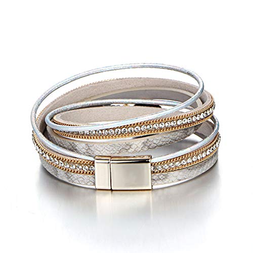 Image of Fesciory Leather Wrap Bracelets for Women, Boho Leopard Multi-Layer Crystal Beads Cuff Bracelet Jewelry