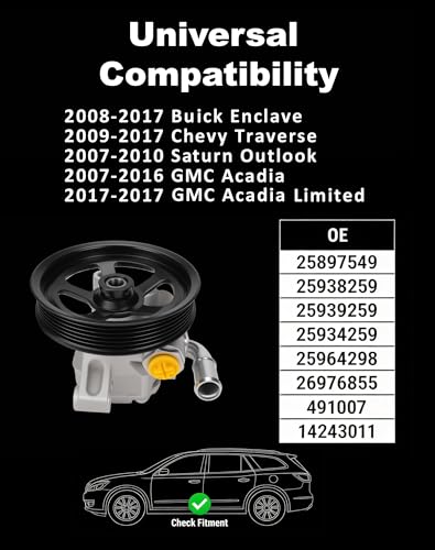 Image of 20-2403 Power Steering Pump for Traverse Acadia Enclave 3.6L | With pulley, fits Traverse /Acadia /Enclave /Outlook 3.6L, replaces 20954812, 20-2403, 96-2403