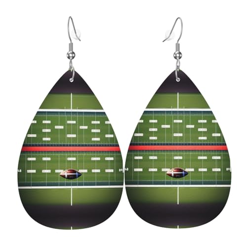 Pendientes de lágrima con estampado de campo de fútbol americano y bola para mujer, aretes colgantes de cuero para fiesta de cumpleaños, San Valentín