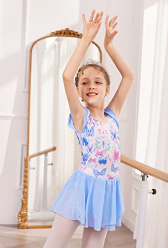 Image of Arshiner Girls Ruffle Sleeve Ballet Dance Dress Tutu Skirted Leotard
