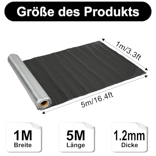 MYOYAY Alu Dachbahn 5m*1m Dachfolie selbstklebend Bitumenbahn, Bitumendichtbahn, Metalldach Alukaschiert,Bitumen Mit Alubeschichtung für Dach Flachdach Carport Garage