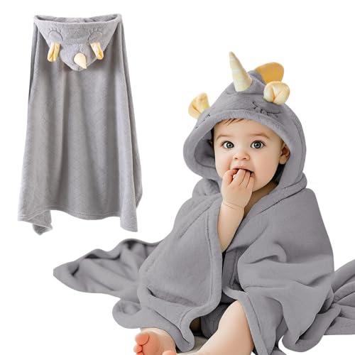 Image of Baby Hooded Towel - Ultra Soft Coral Fleece Bath Towel for Newborn to Toddler (0-5 Years), 32 inch x 50 inch Large Super Absorbent Kids Beach Swim Poncho - Unicorn Grey