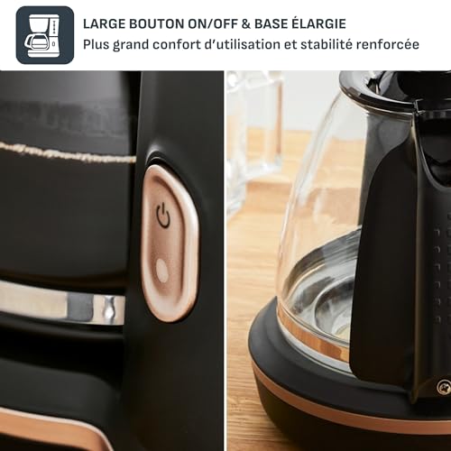 Tefal Cafetière filtre, 10 à 15 tasses, 1,25 L, Porte-filtre amovible, Arrêt automatique, Ouverture automatique du couvercle, Ergonomique, Includeo, Noire, CM533811