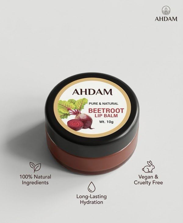 Image of AHDAM Beetroot Blast Lip Balm with SPF /Formulated with Beetroot Extracts, Olive Oil, Shea Butter, Vitamin E, and Avocado Oil /Best for both women and men / 10gms