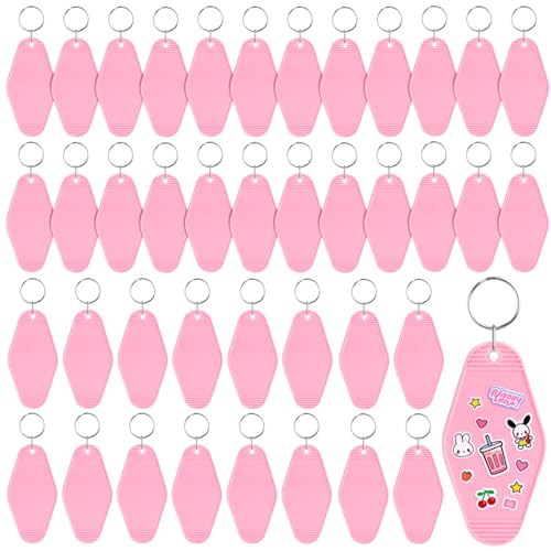Image of LOTMER 20 /30 /40 /80 PCS Hotel Keychain Blank with Key Rings, 60 Colors Motel Key Chains for DIY Keychains