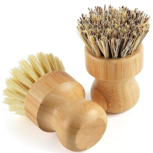 KOMUNJ 2 spazzole a fungo, spazzola da cucina, in legno, ecologiche, per stoviglie pentole, pentole e padelle ecologiche