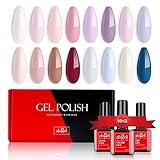 Ab Gel Nail Polish Set Nude Series - 16 Colors 2021 Essential Popular Classic Nail Art Color Polish with Base Top Coat Soak Off UV Led Nail Polish Gel Manicure Kit for Nail Salon Home