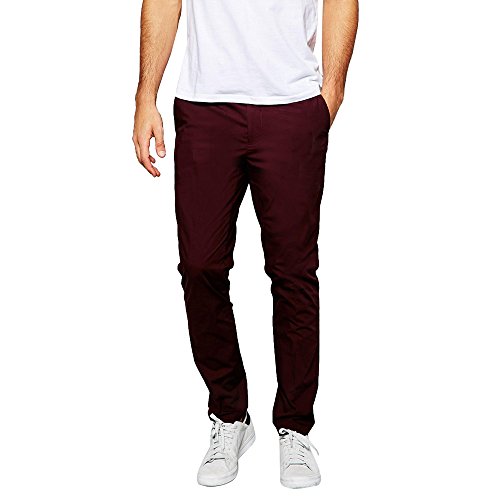 HBDesign Mens Casual Slim Fit Dress Claret Red Pants 36W29L