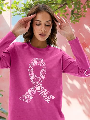 Breast Cancer Shirts for Women: Pink Ribbon Tshirt Cancer Awareness Long Sleeve Shirt Cancer Survivor Tops4