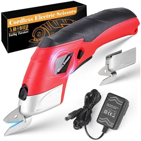 Cordless Electric Scissors Cardboard Cutter - 4V Powerful Box Cutter with 2 Blades Rechargeable Electric Rotary Shears for Cutting Fabric Carpet Carton Leather Fit for DIY Lovers Cover