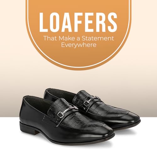 Image of San Frissco Polyurethane Textured Formal Loafers with Buckel Regular Styling Cushioned Footbed|Comfortable Fashionable Stylish Flexible for Men