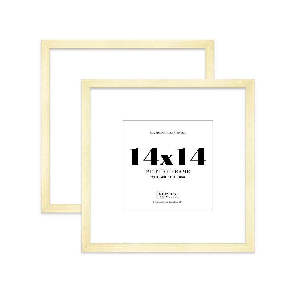 14x14 Gold Picture Frame with Large Mount for 8x8 Photos, Prints - Modern Square Wall Frame, Set of 2 — image 1