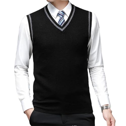 Men’s Plain V-Neck Sweater Vest 100% Wool Sleeveless Pullover