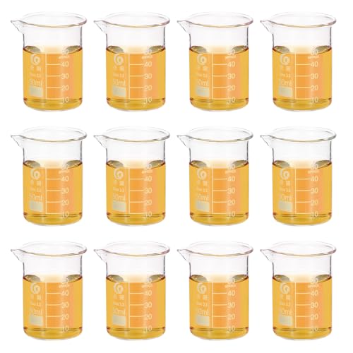 PATIKIL 50ml Low Form Measuring Cup, 16 Pcs 3.3 Borosilicate Glass Beaker Graduated Measuring Pitcher with Spout for Lab Experiment, Cooking and Baking, Clear