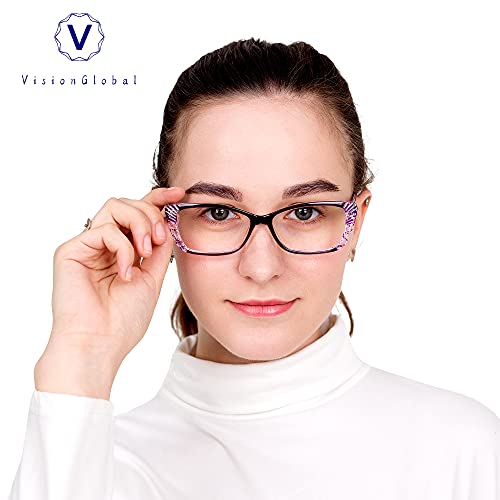Image of VisionGlobal 5 Pairs Reading Glasses with Spring Hinge, Blue Light Blocking Glasses for Women /Men
