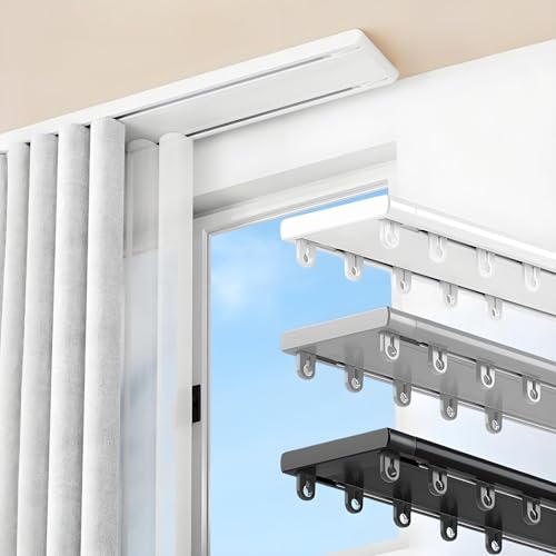 Rail de plafond réglable pour rideaux lourds double tringle gris de 270 cm