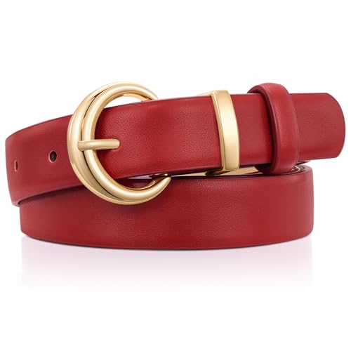 TRIWORKS Women Belt for Jeans Pants Dresses Fashion Ladies Faux Leather Waist belt with Gold Buckle Burgundy