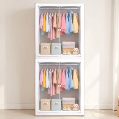 Image of HomeStrap Foldable Plastic Storage Organizer for Clothes, Toys| Stackable Storage Organizer with Wheels, Transparent & Magnetic Doors | Multipurpose Organizer for Bedroom, Kitchen & Bathroom | White