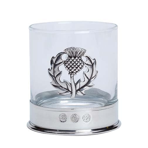 GaelSong Set of 2 Scottish Thistle Whisky Glass Pewter Detailing Handcrafted Bar Item Celtic Kitchenware Party Drinks Christmas Birthday Present Housewarming Gift 11 Oz.