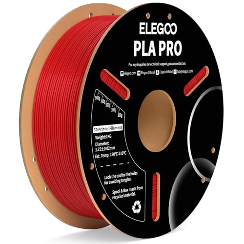 Image of ELEGOO PLA PRO Filament 1.75mm True Red 1KG, 250mm /s Printing Speed Improved Rigidity 3D Printer Filament Dimensional Accuracy + /- 0.02mm, 1kg Spool (2.2lbs)
