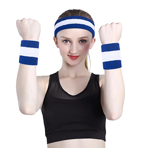 Image of ONUPGO Sweatband Set Sports Headband Wristband Set Sweatbands Terry Cloth Wristband Wrist Sweatband Headbands Moisture Wicking Sweat Absorbing Head Band
