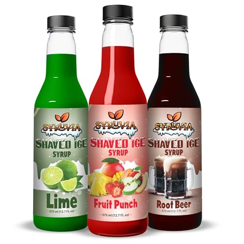 Syruvia Snow Cone Syrup 12.7oz - Fruit Punch, Lime, Root Beer Syrup For Shaved Ice, Snow Cones, Slushies, Italian Soda, Popsicles. Kosher, Dairy Free.