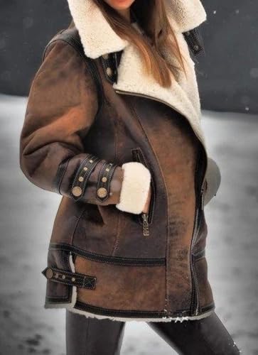 loveimgs Women Winter Long Suede Jacket Sherpa Fleece Oversized Faux Leather Jacket Moto Zip Warm Shearling Coat4