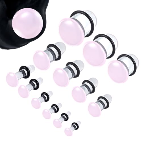 DOEARKO 18 PCS/10 PCS Glass Ear Gauge Stretching Kit Plugs Comfy Stretching Fashion Body Piercing Jewelry set 16G-00G (16g-2g 18PCS, Pink)