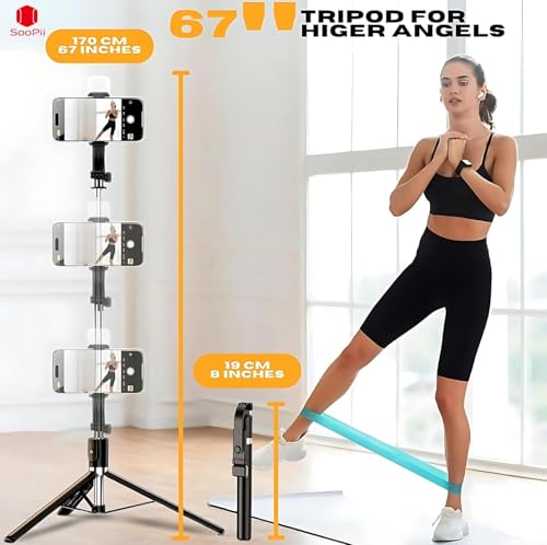 Image of 3-in-1 Selfie Stick Tripod with Light 67 Inch Extendable Long Tripod Stand with Wireless Remote, 360 Rotation, Adjustable Phone Holder for Travel, Makeup, Vlogging, Compatible All Smartphones